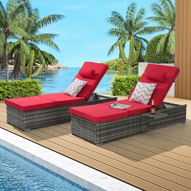 Outdoor Chaise Lounge Chair Set of 2 with Storage