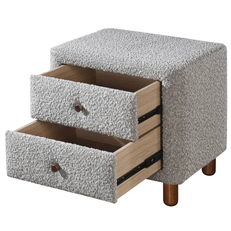 Chic Textured Boucle 2-Drawer Upholstered Nightstand
