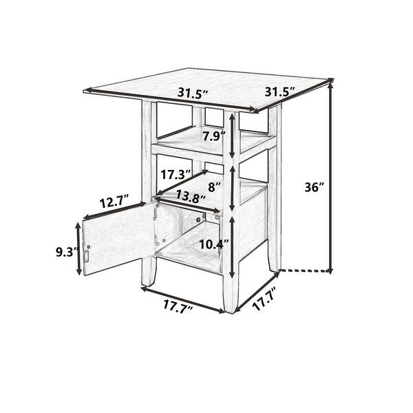 Counter Height Wood Kitchen Dining Table with Storage Cupboard and
