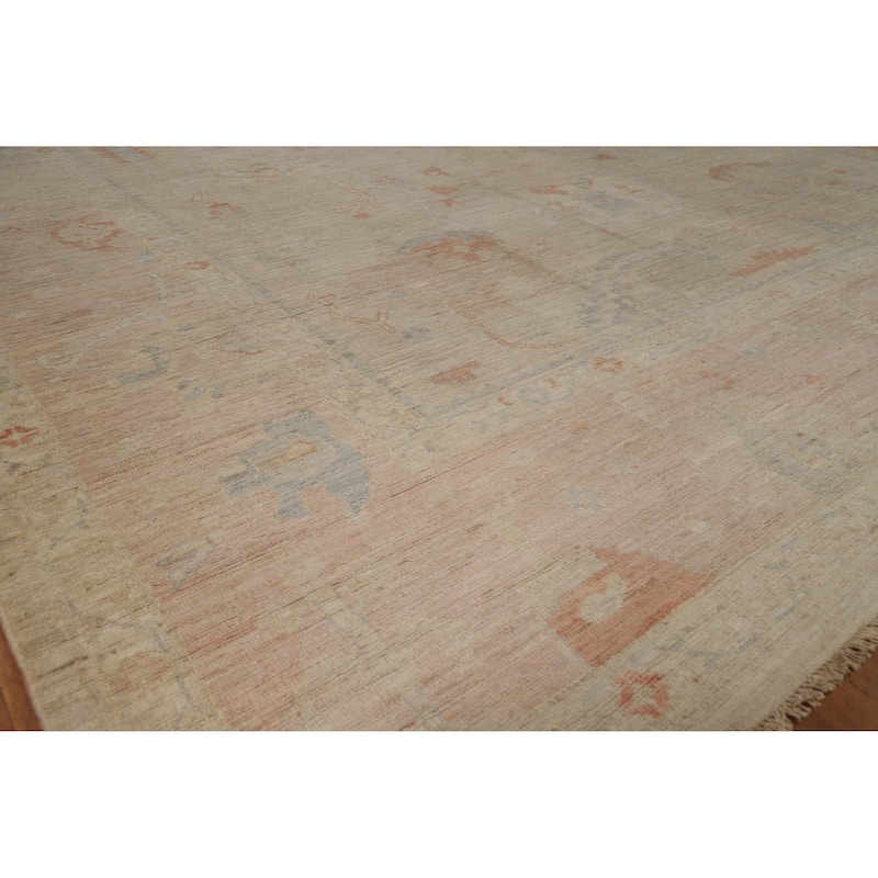 Hand Knotted Oriental 100% Wool Carpet Transitional All-Over Beige & Ivories Oushak Area Rug - 12' 0'' X 9' 2''
