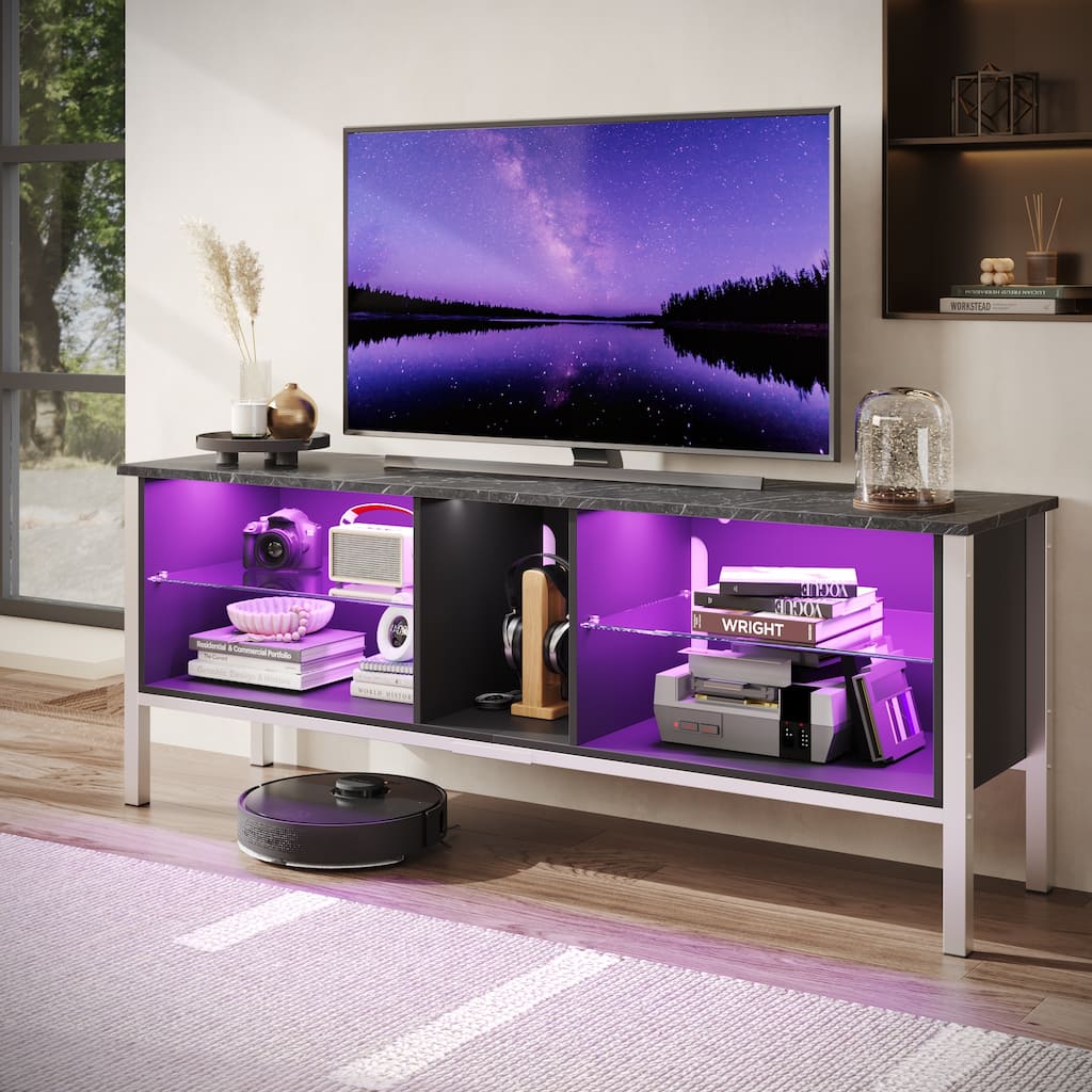 LED Entertainment Center with Shelves Gaming TV Stand for 70 inch TVs - 62 inches