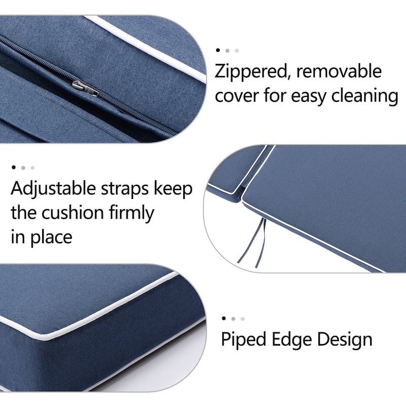 KINWELL Set of 2 Extra Thick Outdoor Chaise Lounge Cushions (5-inch Thick)