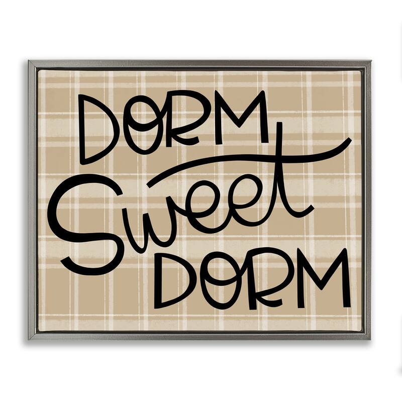 Stupell Sweet Dorm on Plaid Framed Floater Canvas Wall Art Design By Mandy Ford Art + Illustration - 31 x 25 - Grey