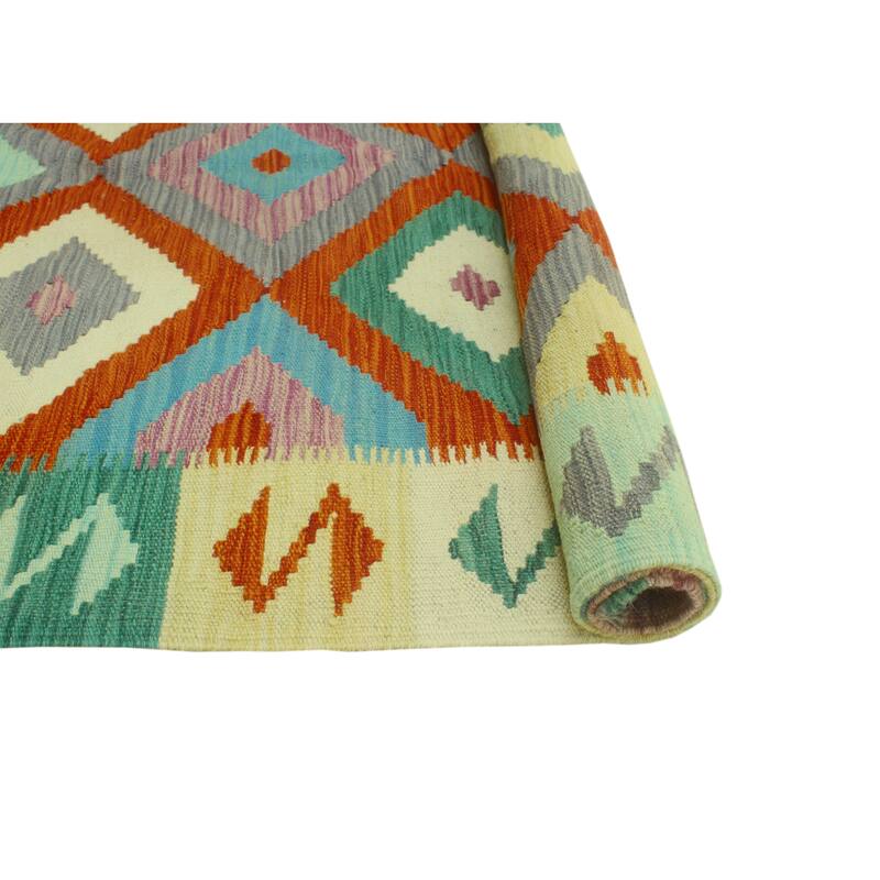 Sangat Flatweave Malyar Rust/Green Rug - 3'11" x 5'9"