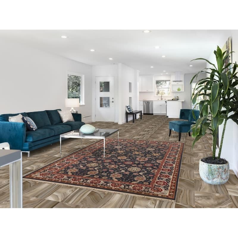 All-Over Floral Blue Tabriz Oriental Area Rug Hand-Knotted Wool Carpet - 5'9" x 8'10"