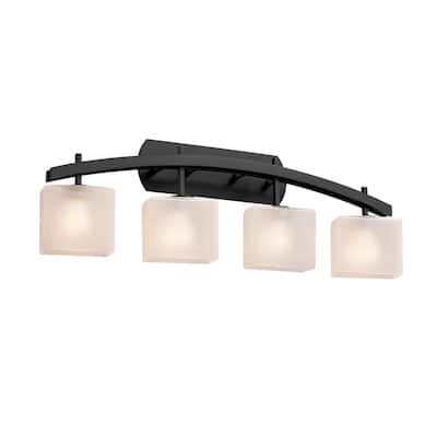 Justice Design Fusion Archway 4-light Matte Black Bath Bar, Frosted Crackle Rectangle Shade