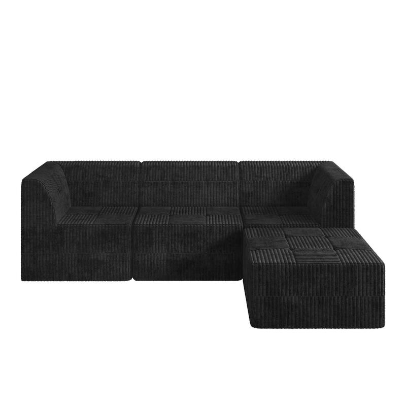 Compact L-Shape Sofa Bed, Modular Space-Saving Corduroy