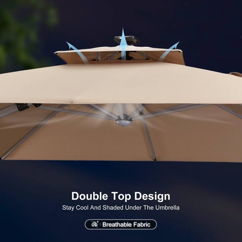 PURPLE LEAF 9 ft Double Top Solar Powered LED Square Patio Cantilever Umbrella with Base