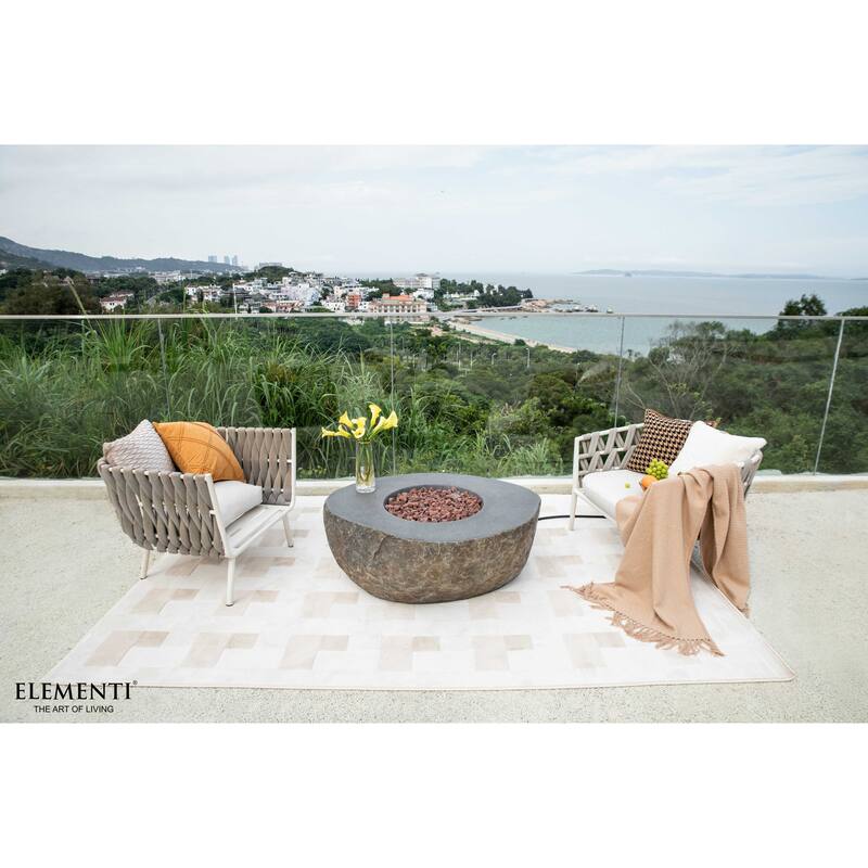 Elementi Boulder 45,000 BTU Concrete Propane Fire Table with Lava Rocks & Cover - 43.3 X 35 X 16.1