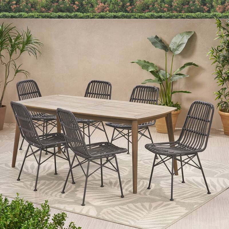 Sawtelle Outdoor 6-Seater Wicker Dining Set by Christopher Knight Home