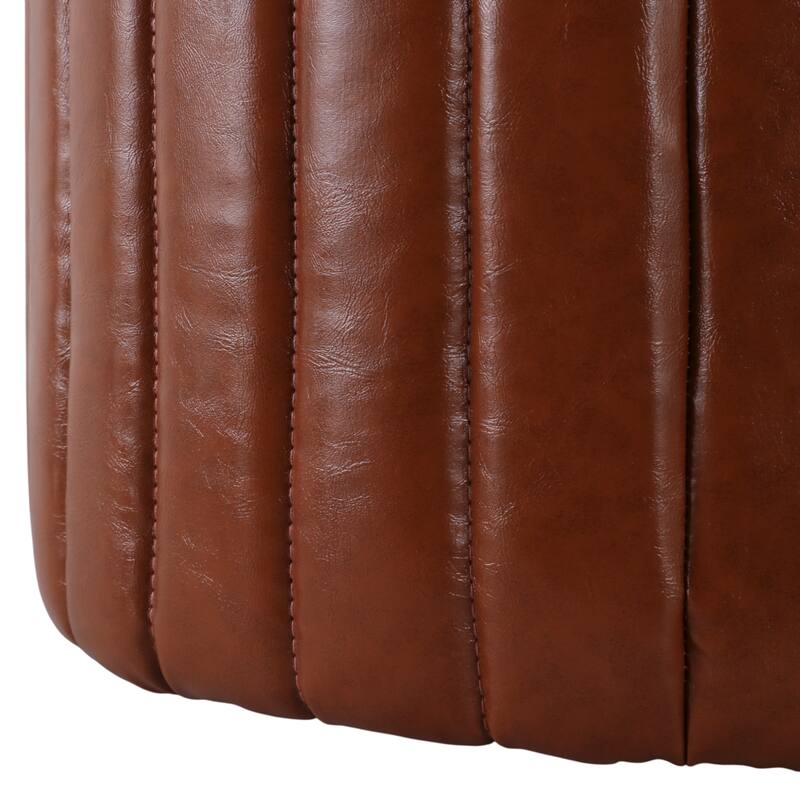 Leather and Pine Wood Ottoman Modern Storage (Set of 2) - 14/18" Brown