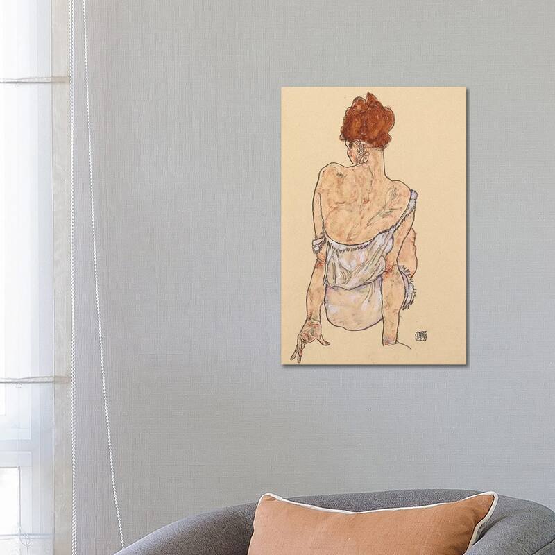 iCanvas "Seated Woman In Underwear, Rear View, 1917" by Egon Schiele Canvas Print - 26x18x1.5
