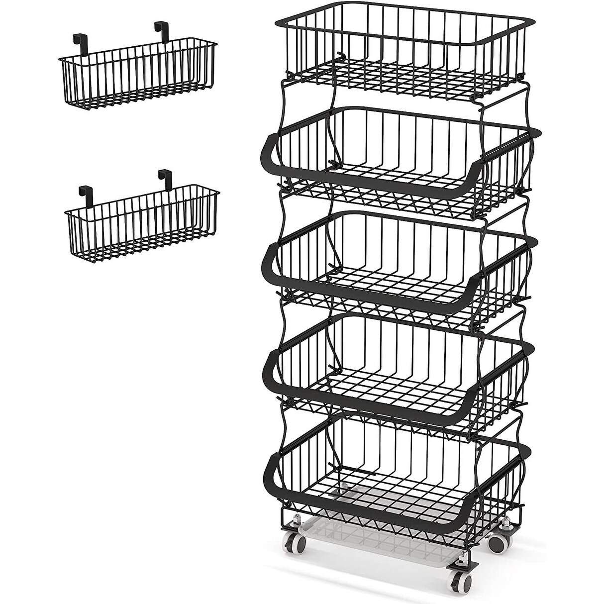  Kitchen Metal Storage Basket with Wheels Stackable