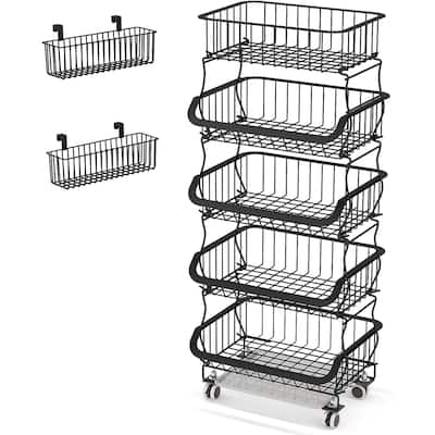 3 Tier Stackable Metal Wire Fruit Basket Cart for Kitchen, Pantry