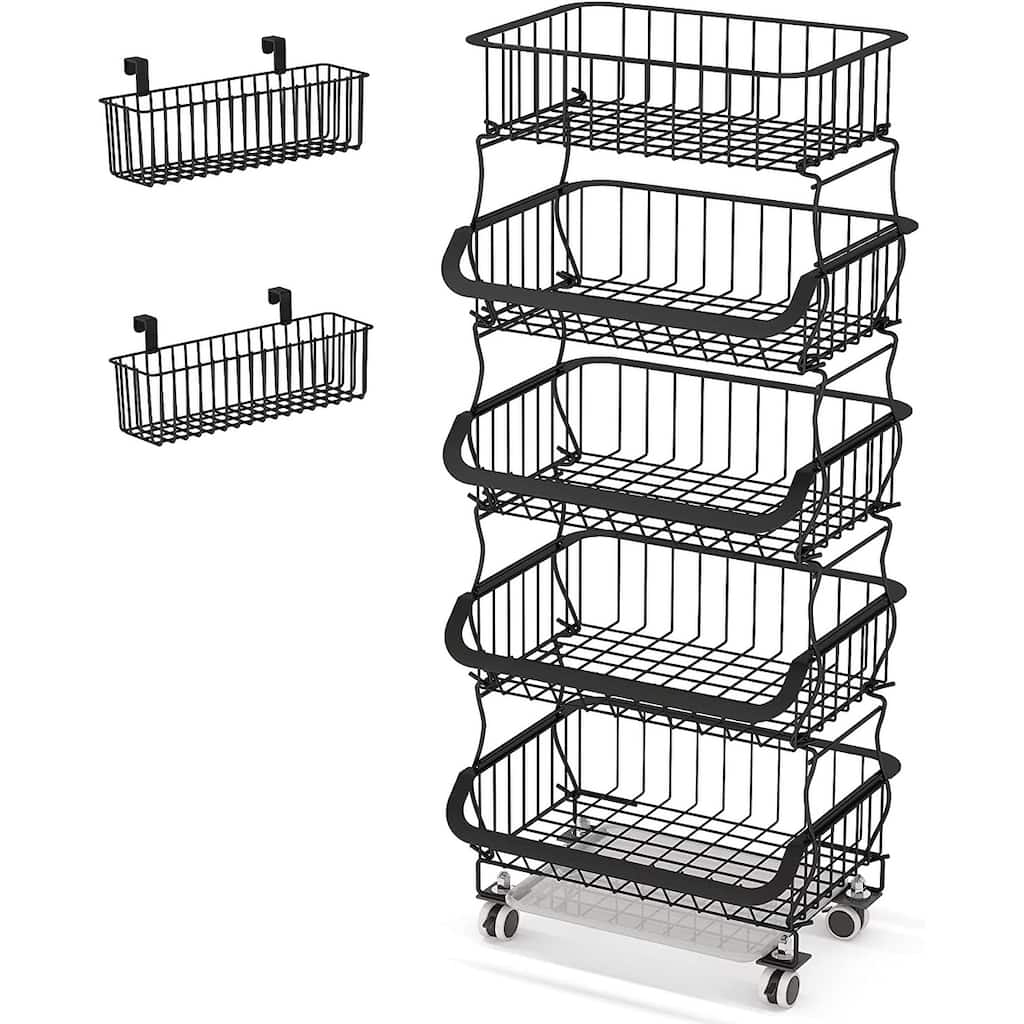 3 Tier Stackable Metal Wire Fruit Basket Cart for Kitchen, Pantry