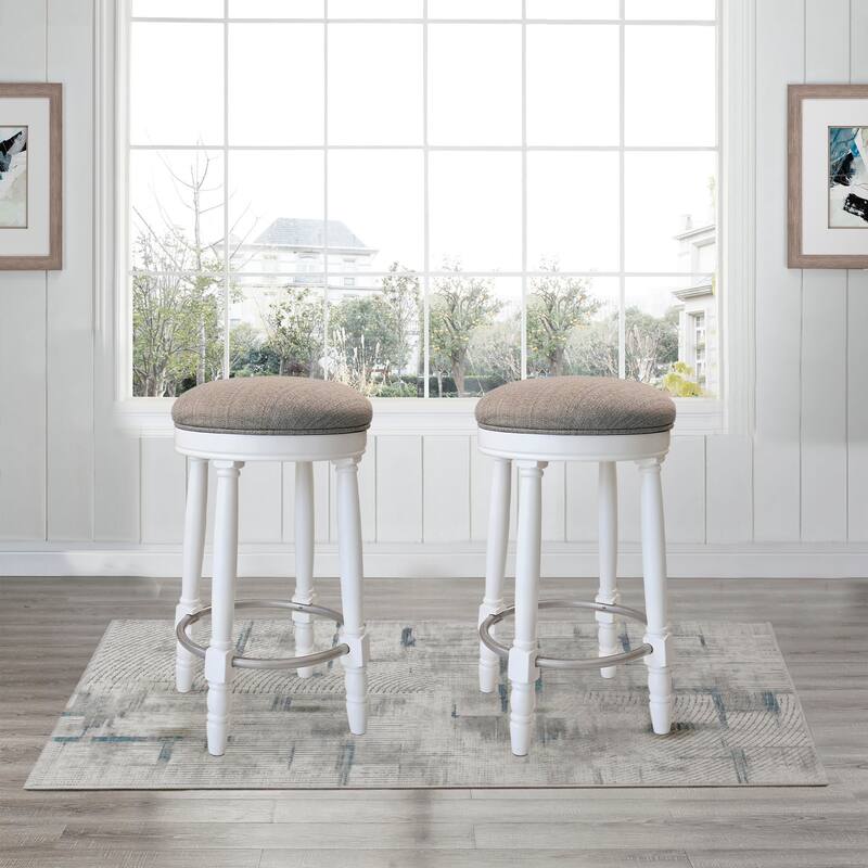Bar Stools Set of 2, 26" Counter Height, 360° Swivel Wooden Barstool with Fabric Upholstered Seat