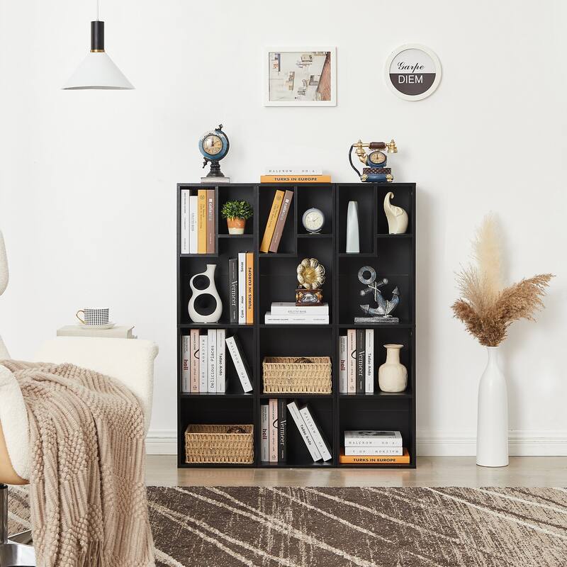 VECELO Wood Organizer Bookcase,Fits Tallest Hardcovers, Customized Storage Display Shelf, Free Standing for Living Room, Bedroom