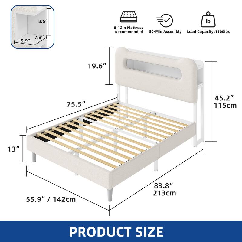 Storage Upholstered Platform Bed with LED Lighting Included