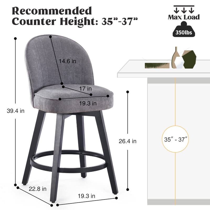 HOMYKA Swivel Bar Stool with Wood Legs Set of 2 - N/A