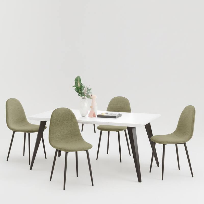Homy Casa 5-Piece Dining Room Set with Modern White Table and 4 Upholstered Side Chairs