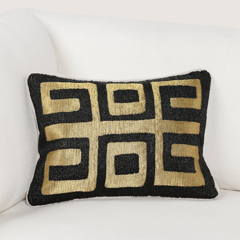 Villa by Classic Home Dala 12x16 Cotton Blend Throw Pillow - Feather Down - 12x16 - Accent - Black/Gold
