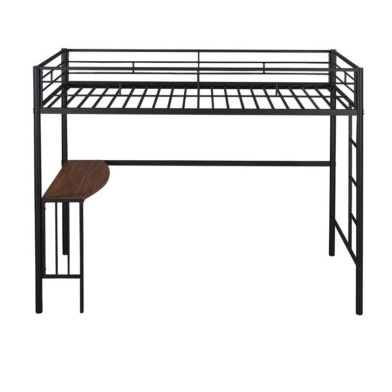 Twin Metal Loft Bed with Desk, Ladder and Guardrails