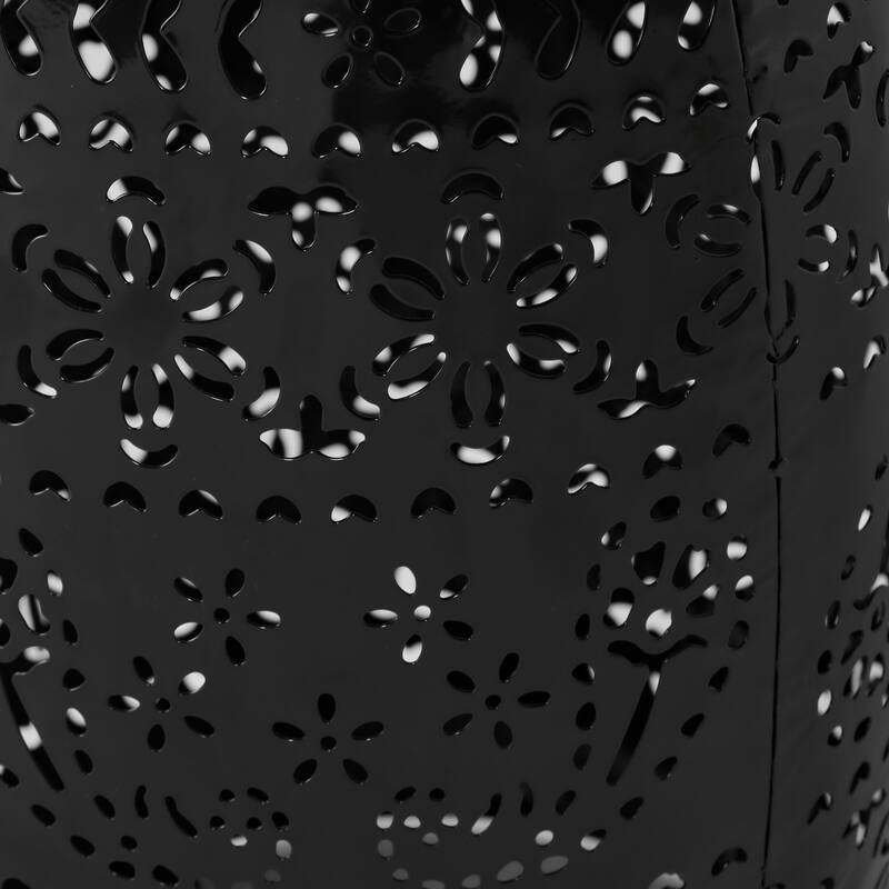 Side Table, Lace Cut Metal End Table for Outdoor & Indoor Use, Barrel Shape Accent Table, No Assembly Needed