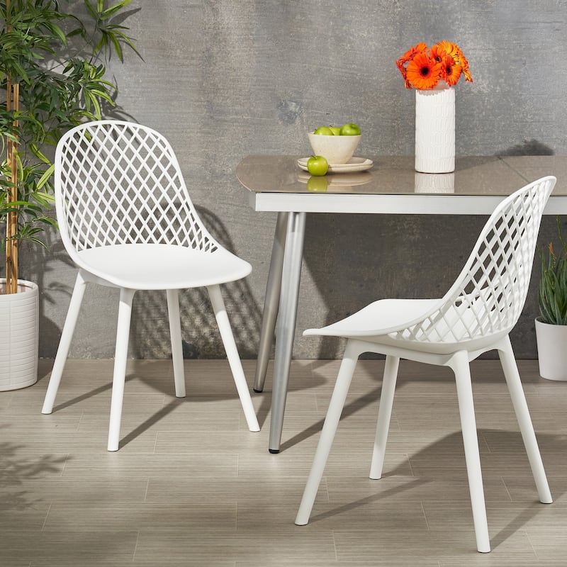 Roomfitters Contemporary Outdoor Chairs with Diamond Cutout Backrest, Stackable Patio Seating, Set of 2