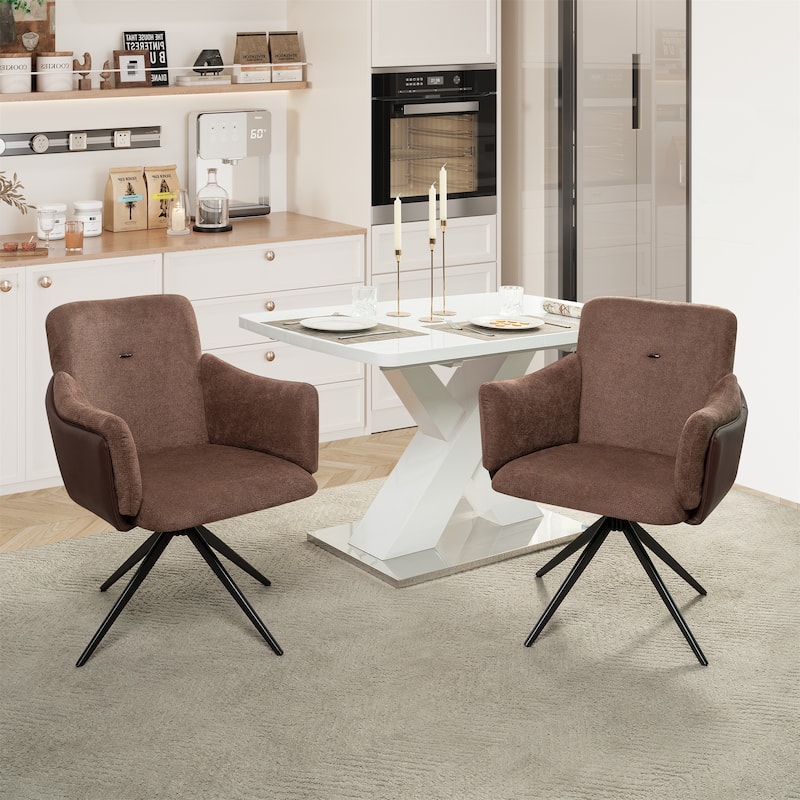 Modern 360°Swivel Upholstered Dining Chairs with Metal Base(Set of 2)