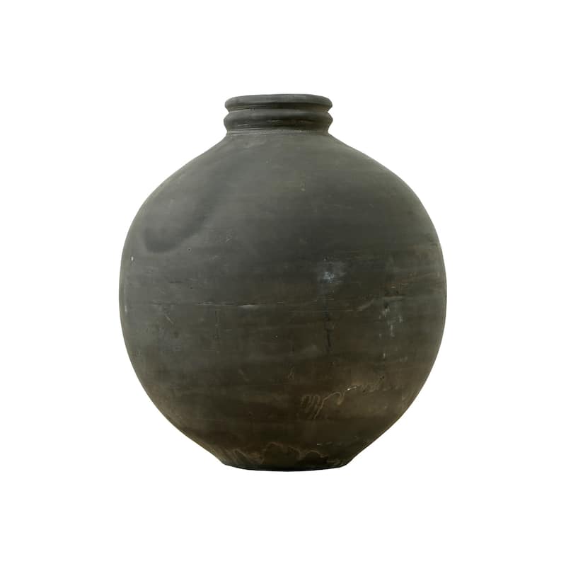 Artissance 12"H Round Earthy Gray Ceramic Indoor Outdoor Pottery Vase, Home and Garden Decor