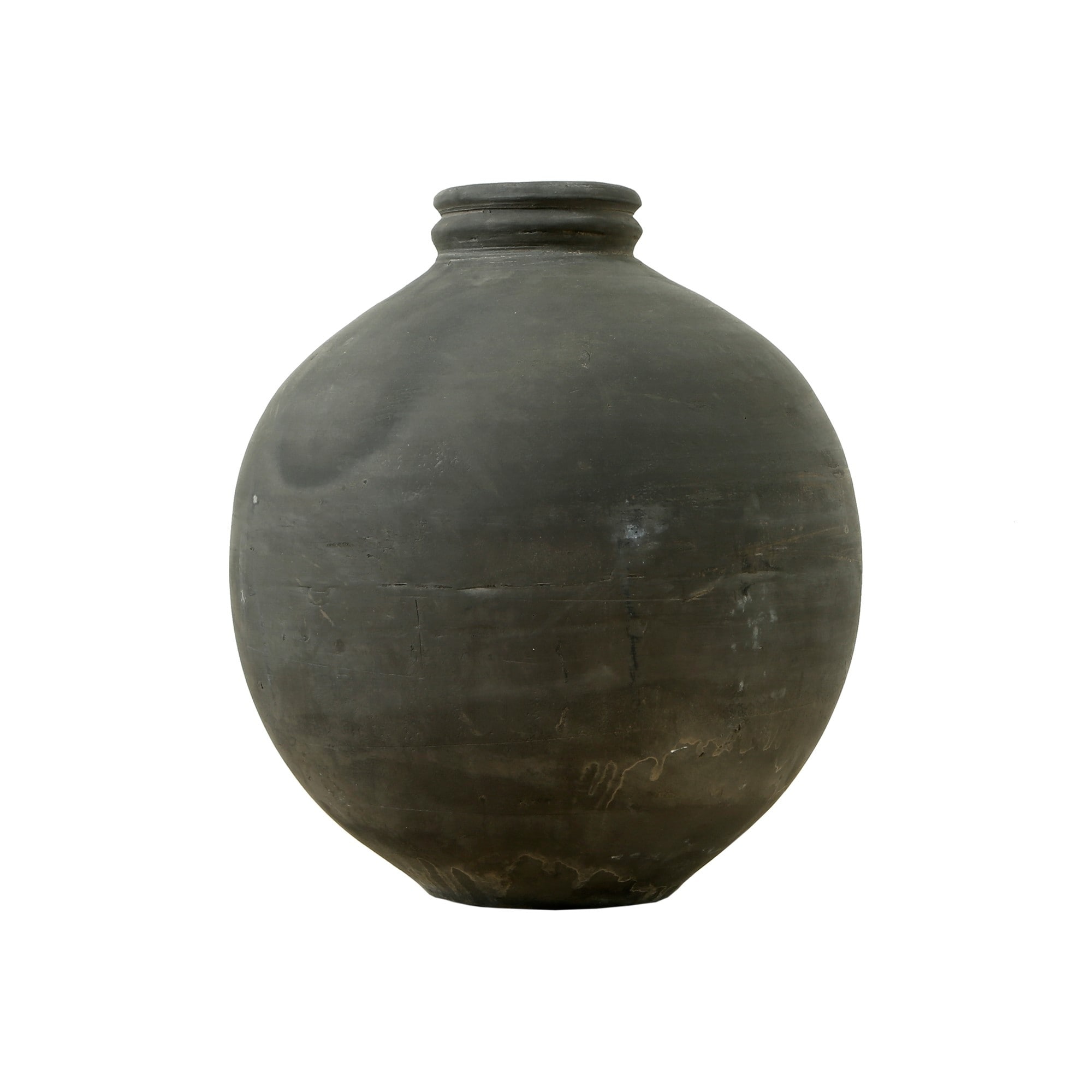 Artissance 12"H Round Earthy Gray Ceramic Indoor Outdoor Pottery Vase, Home and Garden Decor