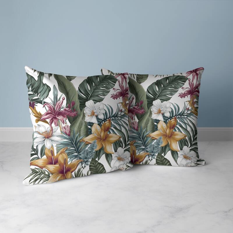 Rainforest Reverie Faux Suede Reversible Throw Pillow White and Multi