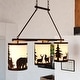 preview thumbnail 1 of 9, Acadia 3L Bronze Rustic Linear Chandelier Island Pendant Light Fixture Bear and Tree - 38-in W x 29.25-in H x 7.5-in D Bronze - 38-in W x 29.25-in H x 7.5-in D