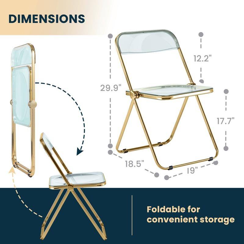 Lawrence Modern Foldable Transparent Acrylic Gold Chrome Folding Chair for Multipurpose Spaces Set of 4 - 30"
