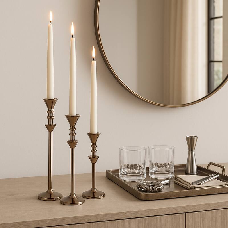 Metal Candle Sticks Sleek Modern Design Home Decor - 10/13/16" Bronze - 3.75" x 3.75" x 15.5"