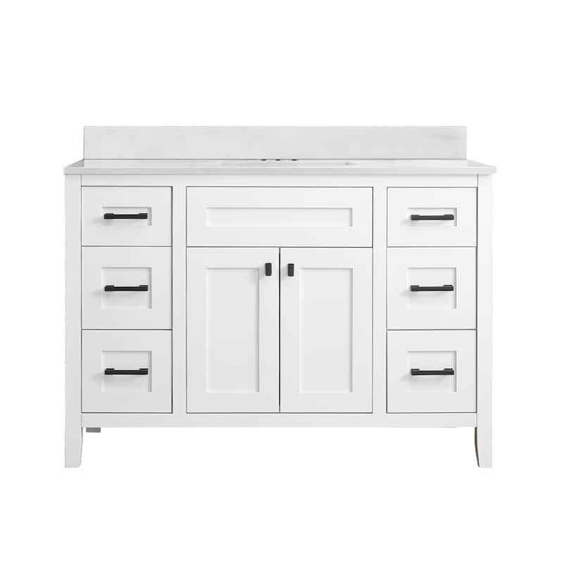 Nephelily 48 inch Bathoom Vanity With Quartz Top, Easy-to-Install - Quartz Calacatta White Top Set