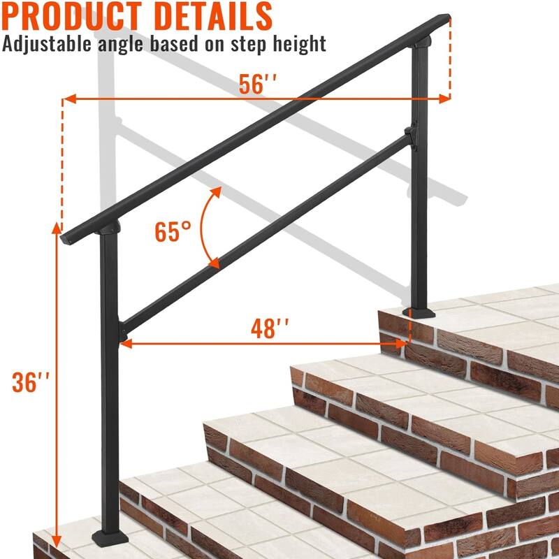 Outdoor Handrail for Steps, Wrought Iron Aluminum Handrails, Black Handrail Stair with Screw Kit