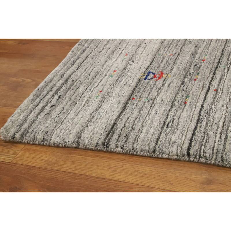 Hand Knotted Oriental Viscose Silk Carpet Tribal Animal Pictorial Greys & Charcoal Gabbeh Area Rug - 9' 11'' X 9' 11''