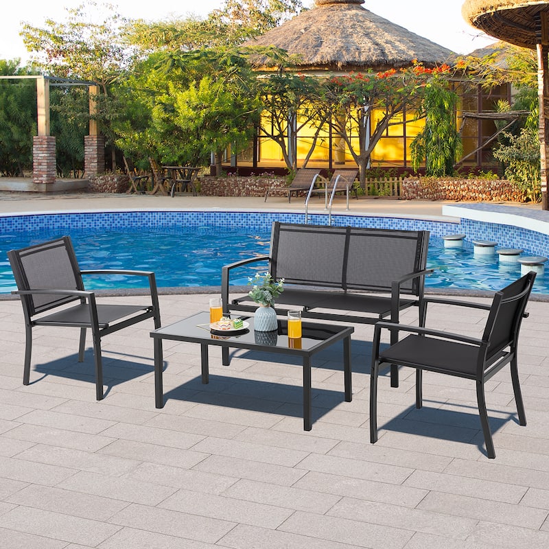Futzca 4-Piece Outdoor Patio Furniture Set, Textilene Bistro Patio Set - Black