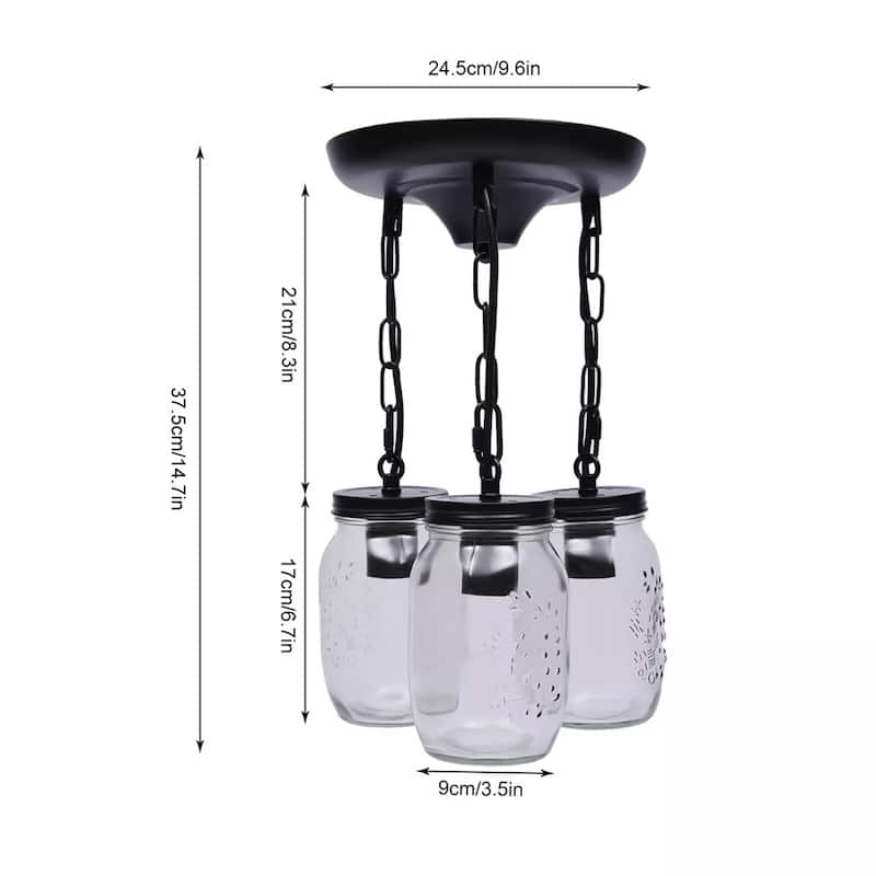 Jar Kitchen Island Light 3 Heads Pendant Light Ceiling Chandelier - 9" x 14"