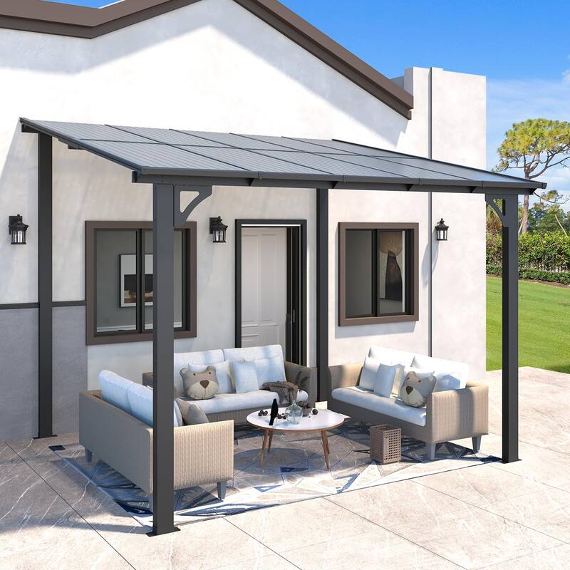AECOJOY Wall Mounted Gazebos Pergola Gazebo Awnings for Backyard - 8'x10' - Dark Grey