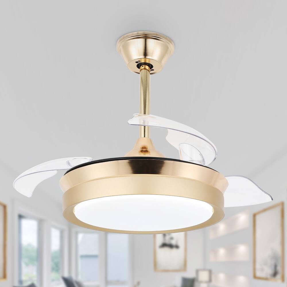 Cusp Barn Modern 36 Inch Retractable Ceiling Fan with Lights and Remote 6 Speeds Silent DC Motor LED Light Fixture for Bedroom