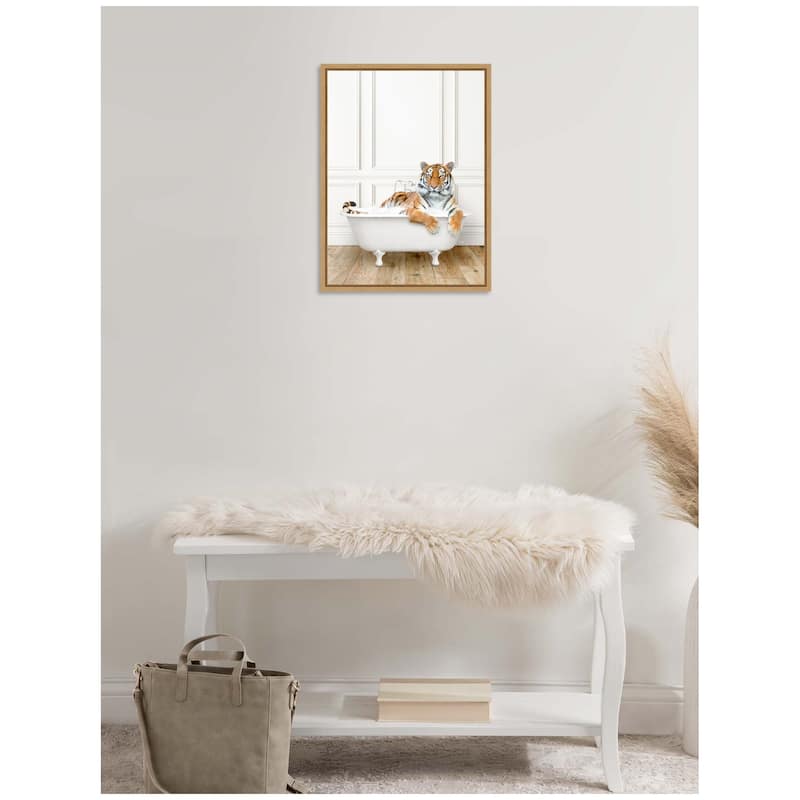 Kate and Laurel Sylvie Tiger in Traditional Vintage Bathtub Framed Canvas by Amy Peterson
