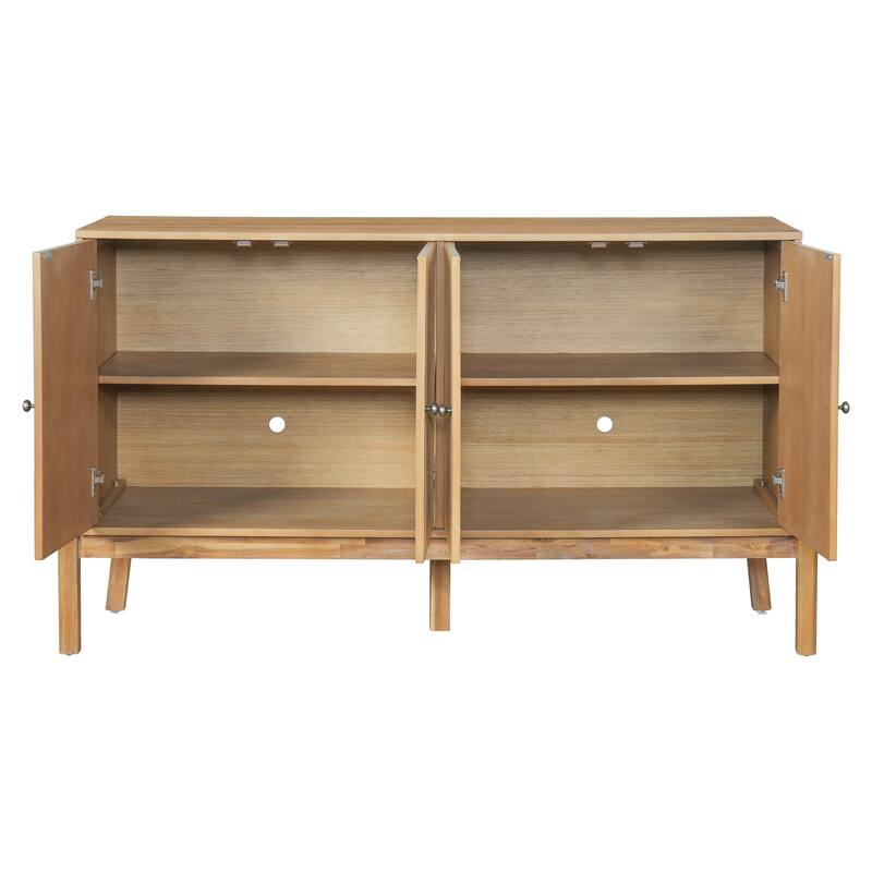 Vintage Sideboard Buffet Cabinet, 34.2" H 4-Door Storage Cabinet with Metal Handles, Brown Finish for Dining Room or Living Room