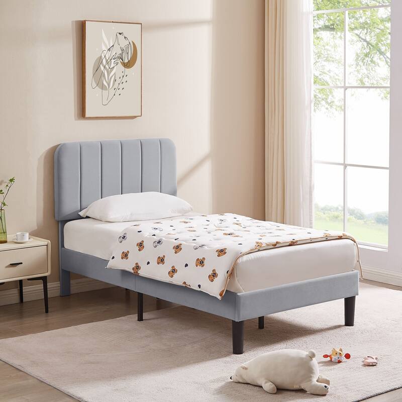 Javlergo Upholstered Bed Frames with Height-adjustable Headboard