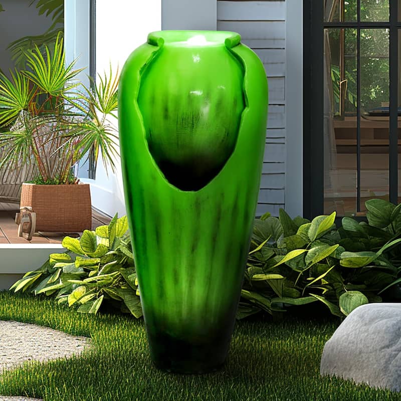 30.7" High Concrete Jar Water Fountain Outdoor, Garden Vase Water Feature - 30.7"H