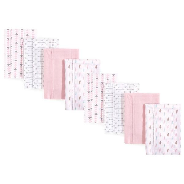 slide 1 of 1, Luvable Friends Girls Cotton Poly Flannel Burp Cloths 8-Pack, Girl Feathers, One Size - Girl Feathers 8-Pack - One Size