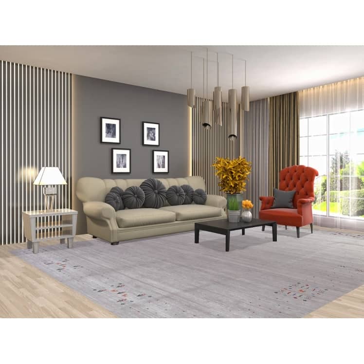 Hand Knotted Oriental 100% Wool Carpet Tribal Stripe Greys & Charcoal Gabbeh Area Rug - 12' 5'' X 9' 2''