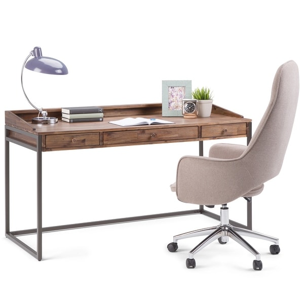 WYNDENHALL Brinkley SOLID ACACIA WOOD Modern Industrial 60 inch Wide Writing Office Desk. Opens flyout.