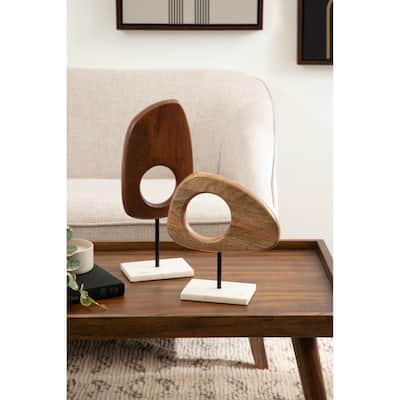 Kate and Laurel Yoakes Wood and Marble Art Sculptures - 2 Piece